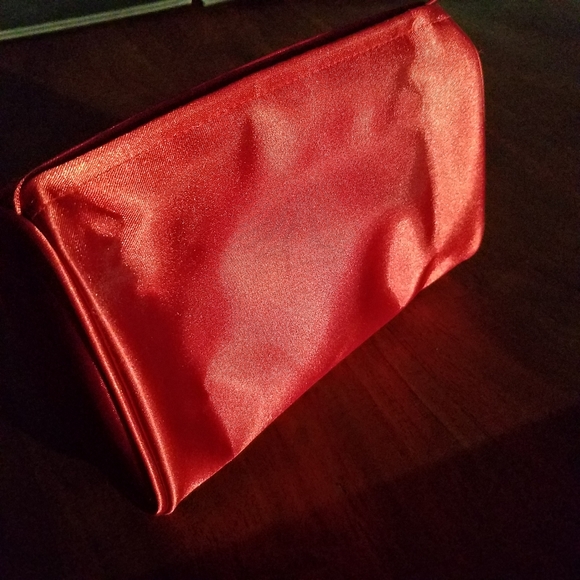 Dior Red Gold Logo Satin Makeup Bag Case Unused - Picture 2 of 8
